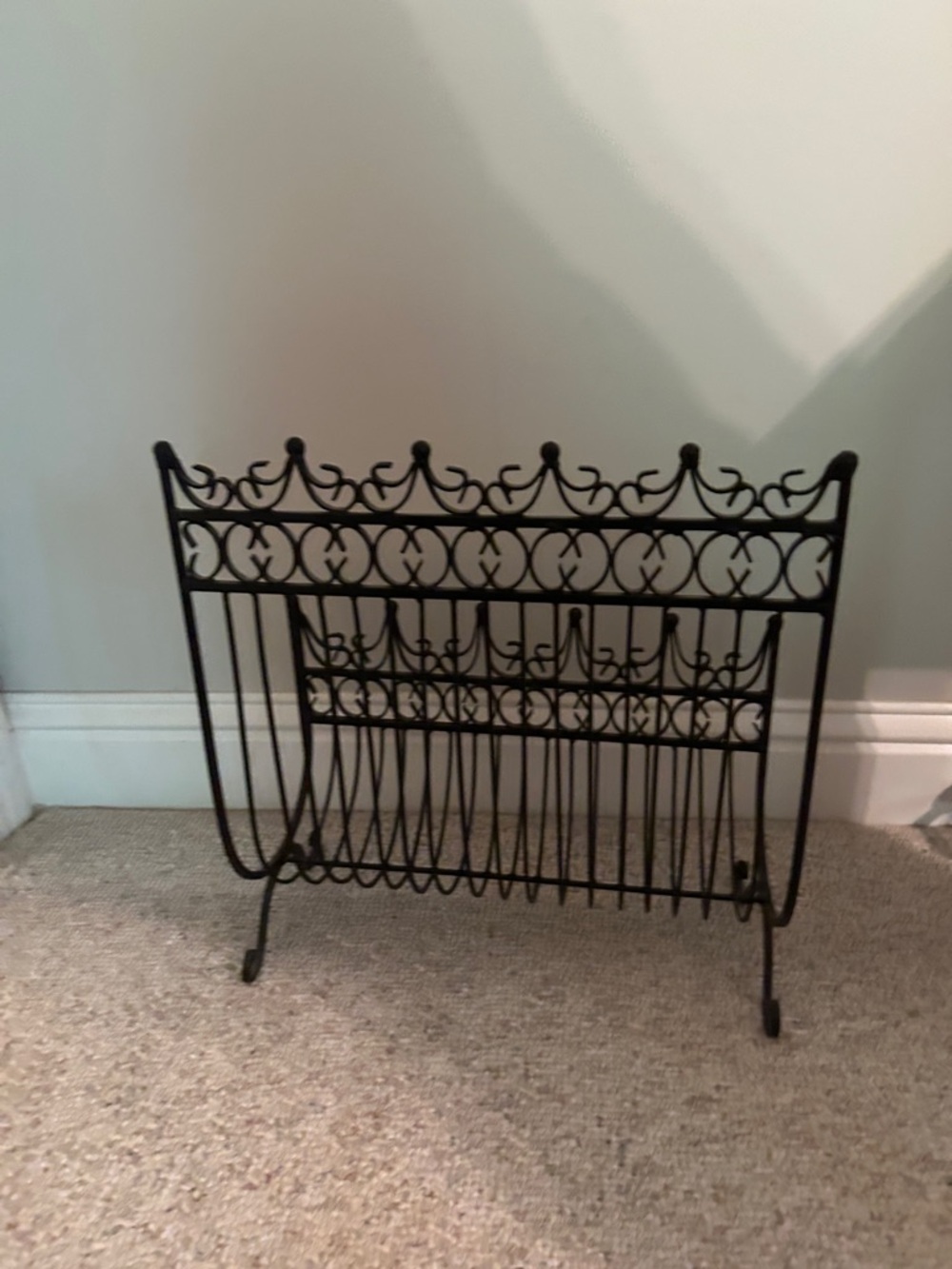 Ornate Metal Magazine Rack - Black Scrollwork